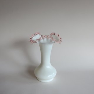 Vintage Fenton Ruffled Rose Pink Crest flower vase/ビンテージ フェントン社 ミルクグラス フラワーベース/花器/花瓶(961)