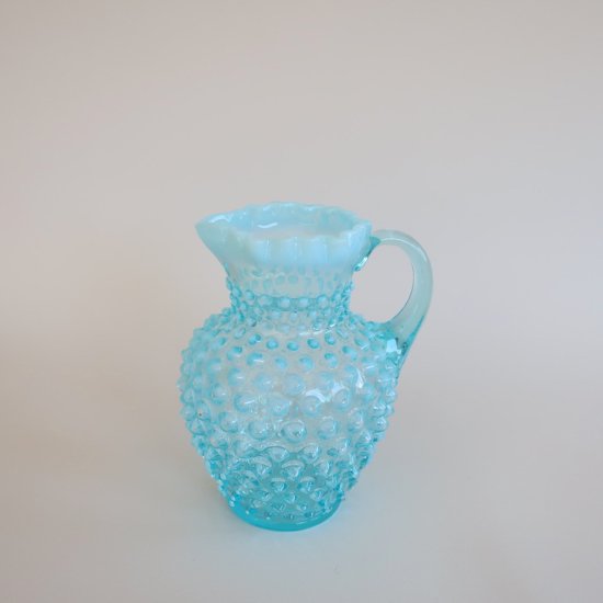 Vintage Fenton Glass Aqua Blue Opalescent Hobnail pitcher Vase 
