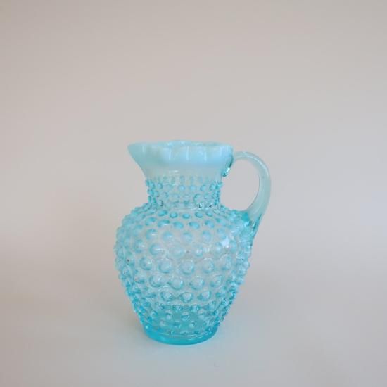 Vintage Fenton Glass Aqua Blue Opalescent Hobnail pitcher Vase