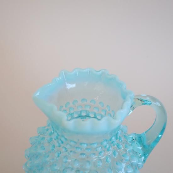 Vintage Fenton Glass Aqua Blue Opalescent Hobnail pitcher Vase