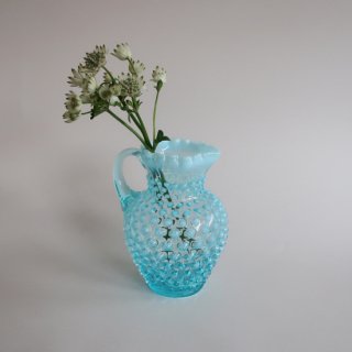 Vintage Fenton Glass Aqua Blue Opalescent Hobnail pitcher Vase/ビンテージ フェントン社製 フラワーベース/花器/花瓶(962)