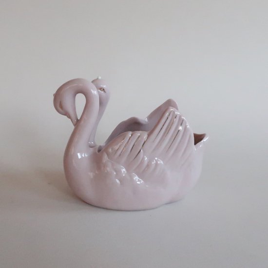 Vintage ceramic pink swan flower vase/ビンテージ 陶器 スワン