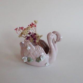 Vintage ceramic pink swan flower vase/ビンテージ 陶器 スワン フラワーベース/花瓶(967)