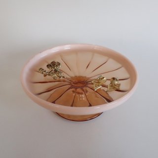 vintage Pink Glass Accessory Tray/ӥơ ԥ 饹 ꡼ ȥ졼/ݡ(974)