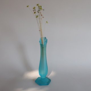 Vintage westmoreland glass社製 aqua blue swung glass vase/ビンテージ ブルー ガラス フラワーベース /花器/花瓶(983)