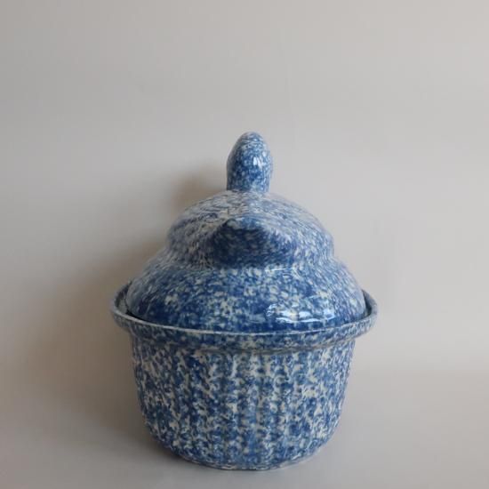 Vintage Blue Sponge Ware Duck Casserole/ビンテージ スポンジウェア
