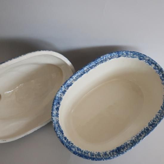 Vintage Blue Sponge Ware Duck Casserole/ビンテージ スポンジウェア