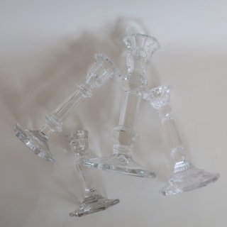 vintage clear glass candle holder/ビンテージ キャンドル ホルダー(D)Sサイズ/燭台(A002)