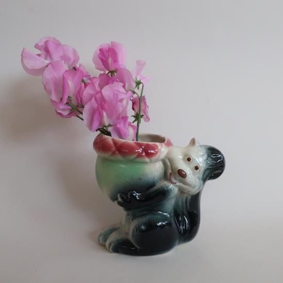 Vintage Ceramic Flower Vase Skunk Motif ビンテージ 陶器 スカンクモチーフ フラワーベース 花瓶 A003