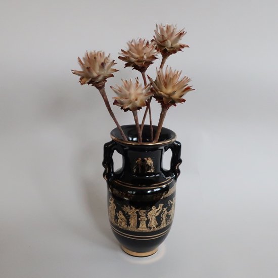 Vintage Ceramic Black Gold Flower Vase ビンテージ 陶器 ブラック ゴールド フラワーベース 花瓶 A008