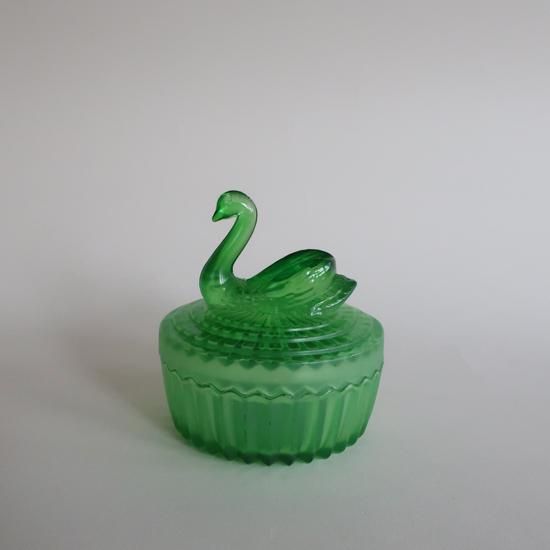 Vintage Green Glass Swan Accessory Case /ビンテージ ガラス