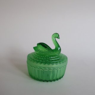 Vintage Green Glass Swan Accessory Case /ビンテージ ガラス 白鳥モチーフ 小物入れ(A019)