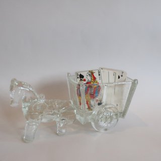 Vintage Glass Horse carriage Sculpture/ビンテージ ガラス 馬車モチーフ オブジェ 小物入れ(A021)