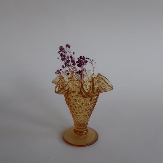 Vintage Fenton Hobnail Ruffled Small Amber Flower Vase/ビンテージ