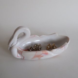 Vintage Marble Glass Swan Tray /ビンテージ マーブルガラス 白鳥モチーフ 小物入れ トレー(A036)