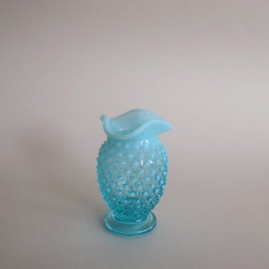 Vintage Fenton Aqua Blue Opalescent Hobnail Ruffled Mini Vase 