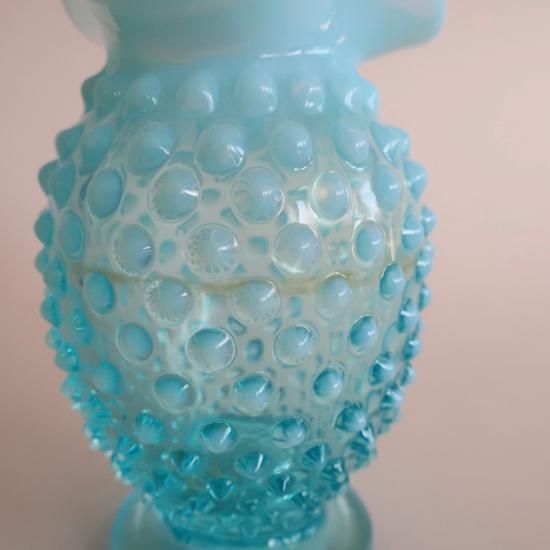 Vintage Fenton Aqua Blue Opalescent Hobnail Ruffled Mini