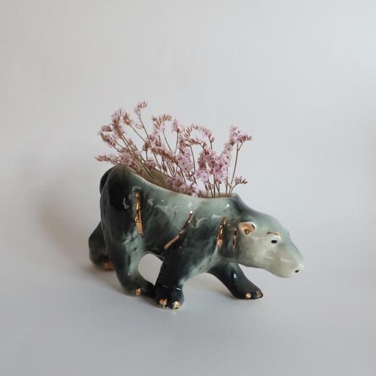 Vintage 50s ceramic polar bear flower vase/ビンテージ 陶器