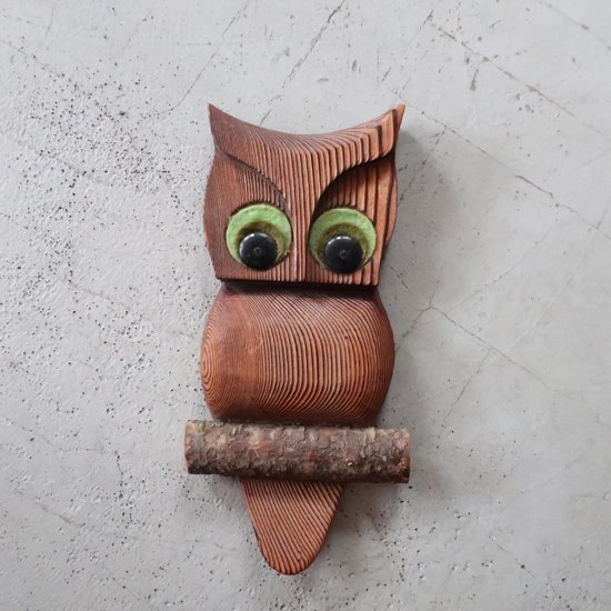 東欧アンティーク　フクロウのブックエンド　ビンテージ　木製オブジェ　ミミズク