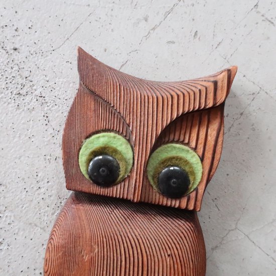 Vintage 70's Wooden Owl wall deco /ビンテージ 木製 フクロウ