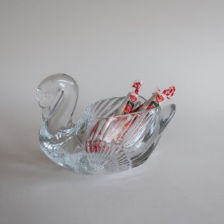 Vintage Glass Swan Object /ビンテージ ガラス 白鳥モチーフ 小物入れ オブジェ(A055)