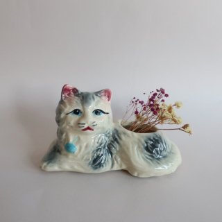Vintage 50s ceramic cat flower vase/ビンテージ 陶器 猫モチーフ フラワーベース /花器/花瓶(A059)