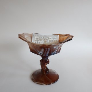 vintage Brown×White Marble Compote/Candy Dish/ビンテージ マーブルガラス コンポート キャンディーポット(A061)