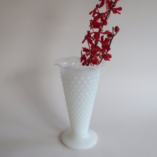 Vintage Anchor Hocking Milk Glass Hobnail Trumpet Vase/ビンテージ アンカーホッキング ホブネイル フラワーベース/花瓶(A063)