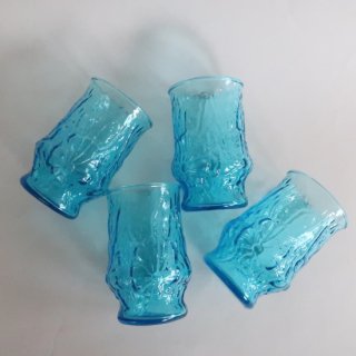 Vintage 60's-70's Blue Daisy motif Glass /ビンテージ ブルー デイジー モチーフ グラス (A080)