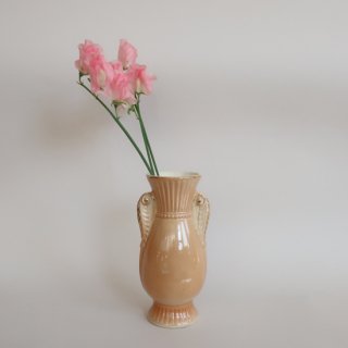Vintage Ceramic Beige Flower Vase/ビンテージ 陶器 ベージュ フラワーベース/花瓶(A085)