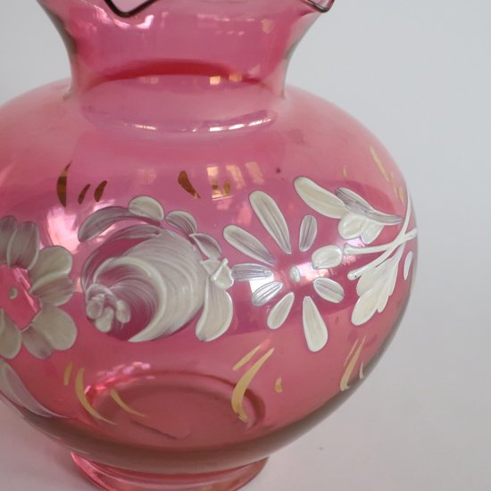 Vintage 50's Cranberry Glass Hand Painted Vase /ビンテージ Rainbow 