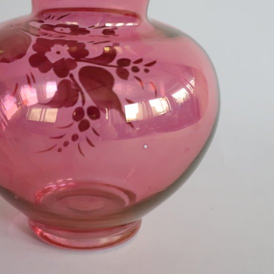 Vintage 50's Cranberry Glass Hand Painted Vase /ビンテージ Rainbow 