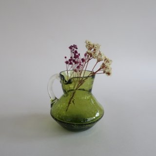 Vintage mini green glass flower vase/ӥơ ꡼ 饹 ߥ ե١ /ִ/ޤ(A092)