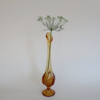 Vintage amber swung glass vase/ビンテージ アンバー ガラス フラワーベース /花器/花瓶(A106)