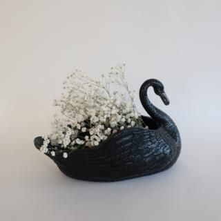 Vintage black glass swan flower vase/ӥơ ߥ륯饹   ե١/(A115)