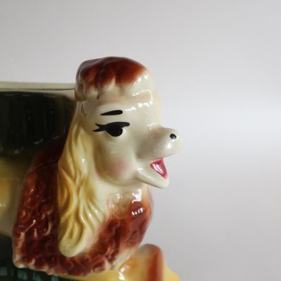 アメリカ80年代ビンテージ手描きの瞳やフサフサの毛が美しいプードルの陶器オブジェ アメリカ80年代ビンテージ手描きの瞳やフサフサの毛が美しい