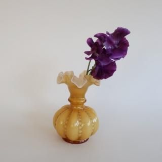 Vintage Fenton Honey Amber Beaded Melon Ruffle Vase/ӥơ եȥ ե١/ִ/(A134)