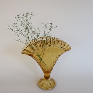 Vintage Italian Amber Glass Fan Vase/ӥơ С 饹 ե١ /ִ/(A142)
