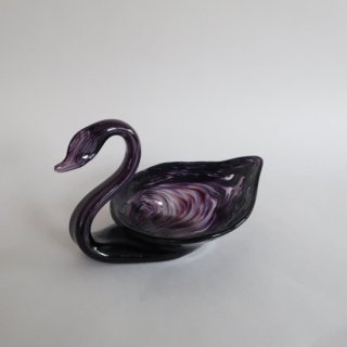 Vintage Marble Purple Glass Swan Tray /ビンテージ パープル マーブルガラス スワン 小物入れ トレー(A144)