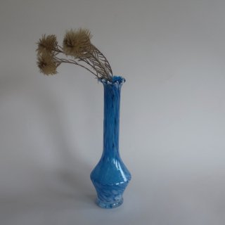Vintage Aqua Blue Marble glass flower vase/ビンテージ ブルー マーブル ガラス フラワーベース/花器/花瓶(A148)