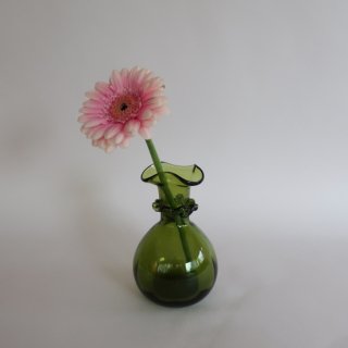 Vintage green glass flower vase/ビンテージ グリーン ガラス フラワーベース /花器/一輪挿し(A160)