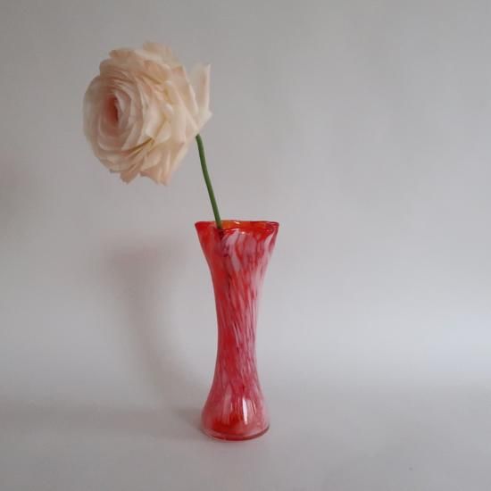 Vintage red marble glass flower vase/ビンテージ レッド