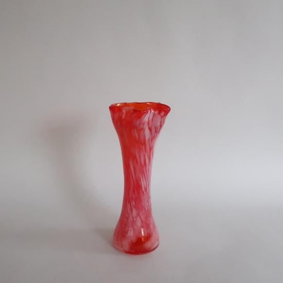 赤いマーブル模様のガラス花瓶　レッド Vintage red marble glass flower vase/ビンテージ レッド
