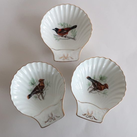 Vintage Ceramic Shell × Bird Motif Tray/ビンテージ France製 陶器 貝殻×鳥 モチーフ トレー(A180)