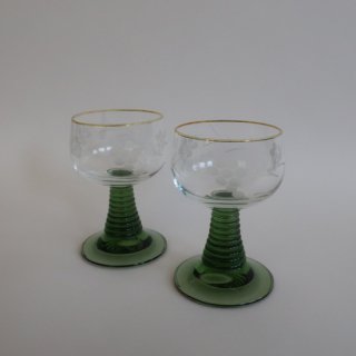vintage green grape glass/ビンテージ グリーン×グレープ柄 グラス(A186)
