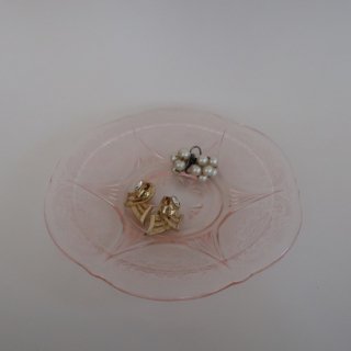 Vintage Pink depression glass small plate/ビンテージ ピンク ガラス スモール プレート/小皿(A193)