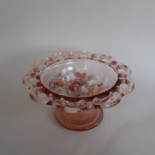 Vintage Pink Glass Candy Dish/Compote/ビンテージ ピンクガラス キャンディーディッシュ/コンポート(A195)