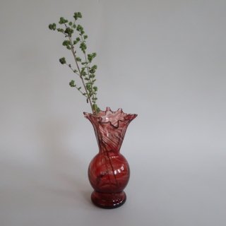 Vintage Red marble glass flower vase/ビンテージ レッド マーブル ガラス フラワーベース /花器/花瓶(A197)