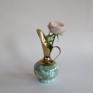 Vintage Delft Holland Ceramic and Brass Pitcher Mini Vase/ビンテージ オランダ製 陶器×真鍮 ミニ フラワーベース /花器/花瓶(A198)
