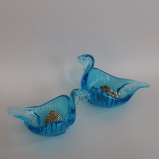 Vintage Blue Glass Swan Tray (L)/ビンテージ ブルーガラス スワン 小物入れ トレー Lサイズ(A216)